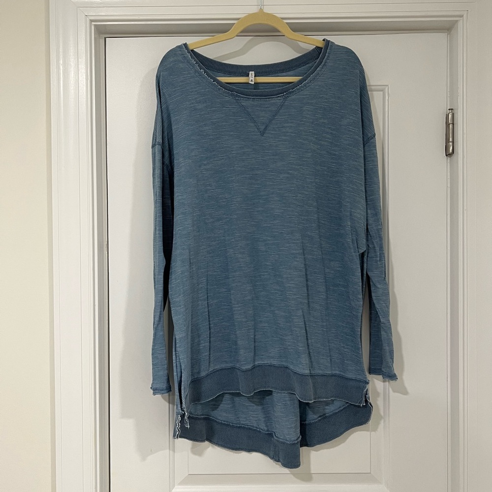 Z Supply Blue Stripe Side-Slit Sweatshirt